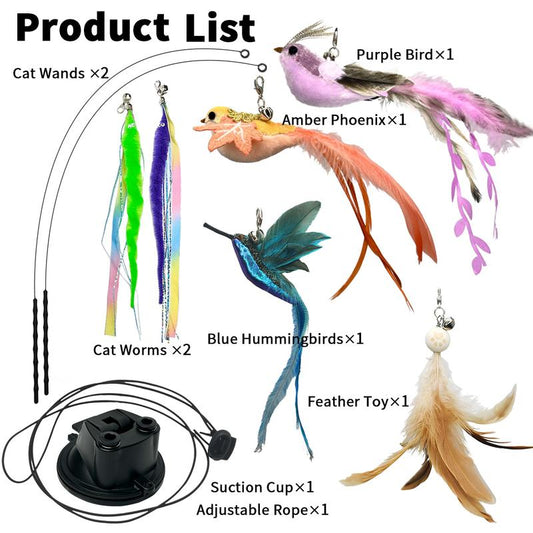 10-in-1 Hands-Free Suction Cup Cat Wand & Bird Set
