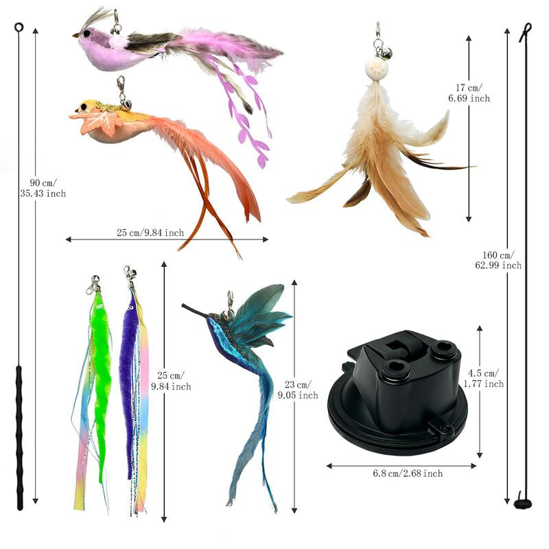 10-in-1 Hands-Free Suction Cup Cat Wand & Bird Set