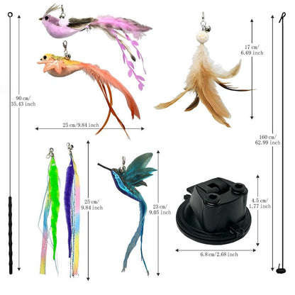 10-in-1 Hands-Free Suction Cup Cat Wand & Bird Set